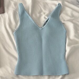 Aritzia Sculpt Knit Sky Blue Ribbed V Cut Tank Top